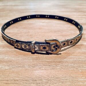 Vintage Brighton Silver and Leather Belt Size Med, with Decorative Stamped Links